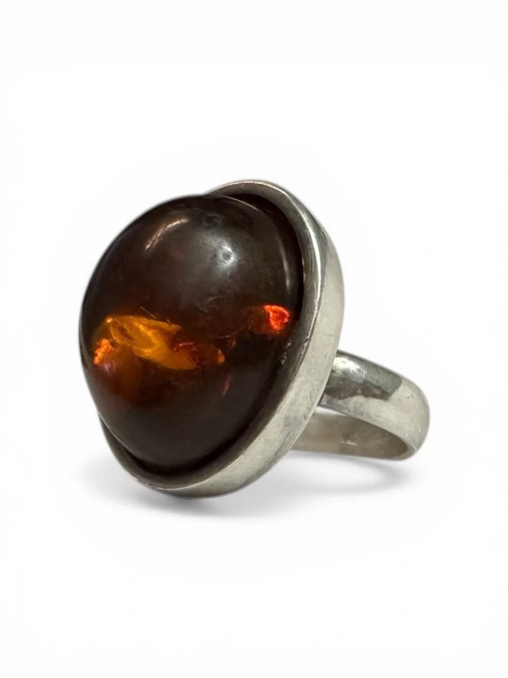 Baltic Amber Ring Size 8.5 | Vintage Silver | Honey Glow Cabochon - Picture 2 of 3